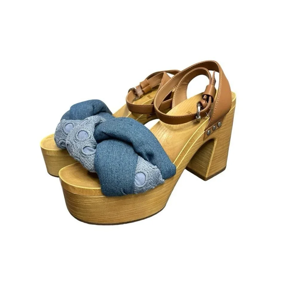 Sam & Libby Cassandra Sandal Indigo Wooden Platform Heel Women's 8.5 Y2K Style
